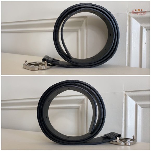 Authentic Gucci Black Monogram Leather Silver Interlocking Square G Belt 100/40 - Picture 9 of 13